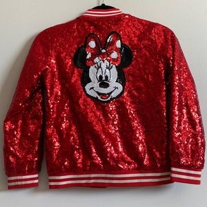 Disney Minnie Mouse red sequined sparkly jacket Disney store coat 7/8 girls